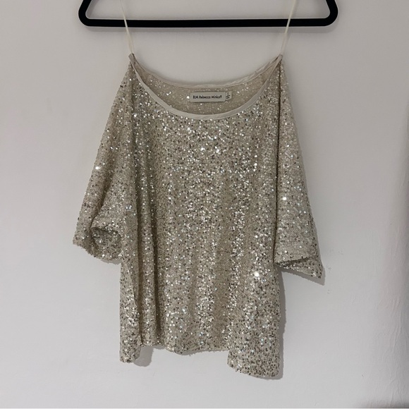 Rebecca Minkoff Gold drop sleeve top blouse NYE sparkly sequin holiday party s - Picture 5 of 6